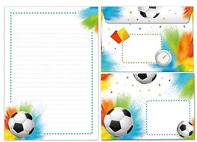 Brevpappersset brevblock med kuvert för pojkar pojkar barn fotboll barnmotiv linjerat anteckningsblock (lock A5 med 25 ark + 15 kuvert)