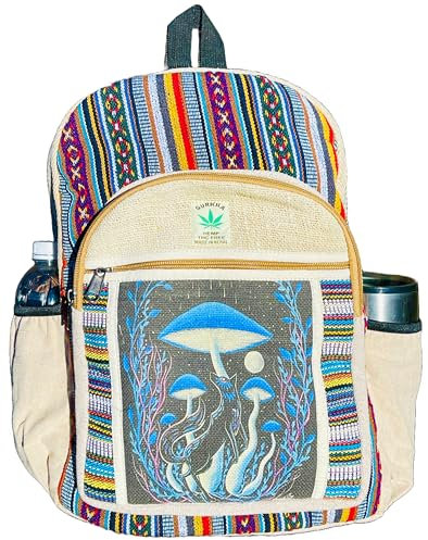 Gurkha Handgefertigter, einzigartiger Himalaya-Hanf-Rucksack, 43,2 cm, großer Rucksack, Hippie, Festival, Wandern und Tablet – handgefertigt im Mount Everest Country Nepal, Mix, 17 X 13 Inch, Rucksack