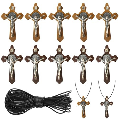 Saijer Klein Jesus Holzkreuz, 10 Stück - Taufe Kruzifix Dreidimensional Holzkreuz Kette Taufkreuz Kreuz Kette Holz für Diy Armband Halskette