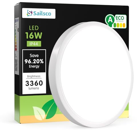 sailsco Plafonnier LED Rond Petit Ø27cm-16W 3000K 3360LM IP44 Imperméable Moderne Lampe LED de salle de bain pour couloir chambre balcon（Contient des ampoules à économie d'énergie de classe A）