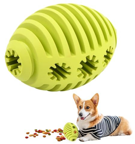 Futterspielzeug Hund Futterball, Snackball, Leckerli Ball, Hundespielzeug Intelligenz Befüllbar aus Naturkautschuk, mit Dental-Zahnpflege für Haustier Hunde IQ Trainingsball Grün Rugby