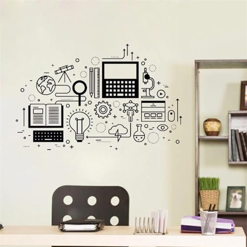 Pegatina de vinilo para pared de educación científica, tecnología informática, escuela, aula, habitación de niños, decoración de sala de juegos, calcomanía, papel tapiz de decoración de oficina