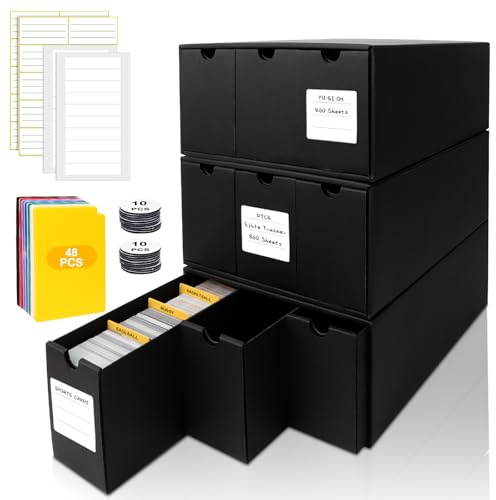QLOUNI 9000+ Trading Card Storage Box,Card Storage Box with 48 Card Dividers, Labels and Tape,Trading Card Organizer for Collecting TCG,MTG, PTCG, Baseball Cards