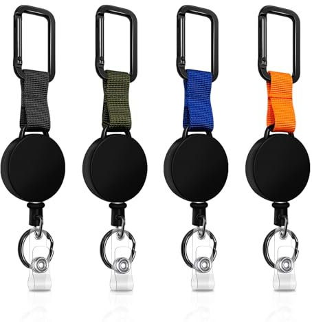 Llavero extensible, 4 piezas de cordón extensible, llavero retráctil insignia yoyo con 60cm de cable de acero, titular de la insignia extensible con mosquetón