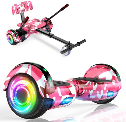SISIGAD Hoverboards for children, 6.5-inch two-wheeled self-balancing hoverboards with go-kart, LED lights and Bluetooth speakers – a gift