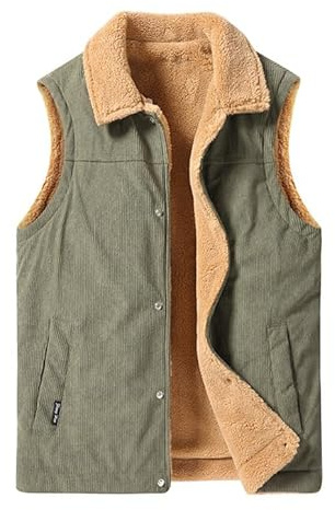GIBZ Gilet Invernale in Velluto a Coste da Uomo Casual Caldo Spesso, Foderato in Pile Giacca Smanicato con Tasche, Verde, M