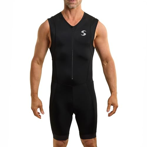Synergy Triathlon Tri Suit - Men's Race Sleeveless Trisuit (Black/Ink, Large)