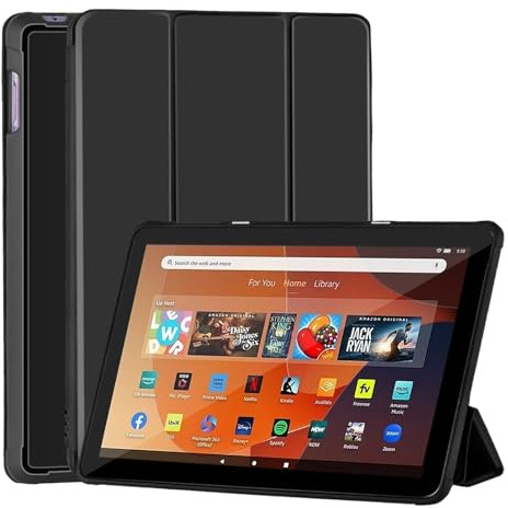 Slim Case for Amazon Kindle All-New Fire HD 10 & Fire HD 10 Kid & Fire 10 Kid Pro(13th Gen, 2023 Release 10.1),Trifold Stand Cover Dual Angle,Soft TPU Back Hard Shell with Auto Wake/Sleep,Black