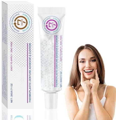 False Teeth Adhesive, Denture Adhesive Tooth Glue for Loose Teeth, All-Day Comfort, Tightens Loose Upper, Portable for Dentures Refits, 20g