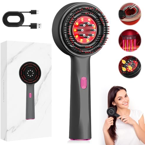 HIULLEN Kopfmassagegerät Elektrisch, 2 in 1 Kopfhaut Massagebürste Elektrisch, 360° Rotlicht Elektrische Massagekamm Kopfhaut Massagebürste mit Haarölspender 3 Modi zur Massage und Kopfhautpflege