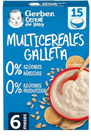 Gerber Papilla Multicereales Y Galleta 0% Azúcares Añadidos Ni Producidos, A Partir De Los 6 Meses, 270 G