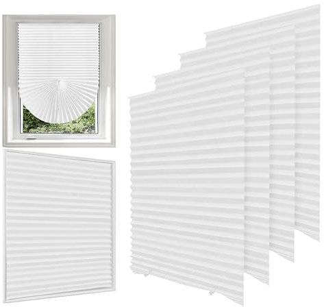 Jonuin 4 Pack Temporary Blinds, 60x150CM No Drill Stick on Blinds, Easy to Cut and Fit Self Adhesive Blind for Windows, Doors, Kitchen, Bathroom, Bedroom Blackout Thermal Privacy Protection (White)