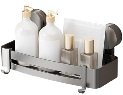 Copiel Scaffale Cesto Doccia, Ventosa Bagno Parete Doccia Scaffali, Rimovibile Portasapone Cremagliera Organizzatore per Bagni Accessori di Stoccaggio Senza Forare con 2 Ganci Alluminio