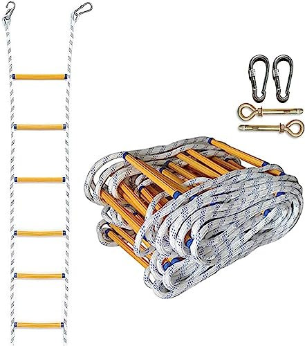 OYYMTE Escalera de Cuerda for Incendios, Escalera de Emergencia de 2 a 6 Capas, con 2 Ganchos, Suave y Reutilizable, se Puede desplegar rápidamente(18m)
