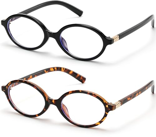 ViewJoy Retro Oval Blue Light Glasses for Women Fashion Computer Glasses Bluelight Blocking Medium Eyewear 2 Pack Vintage Frame