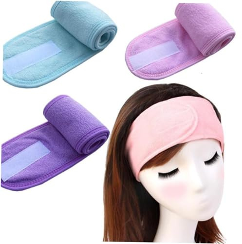 VILLFUL 3pièces Bandeau de Bain Serre-tête Lavage Visage Cheveux Douche Femme Noir Gris Rose Lot de Accessoire Maquillage