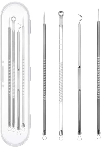 Mitesserentferner Komedonenquetscher Set, Pickel Ausdrücken Werkzeug mit Aufbewahrungsbox, Blackhead Remover aus Edelstahl, für Whitehead-Akne auf der Nase & Gesicht