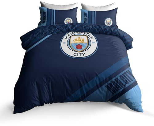 FOCO Officially Licensed Manchester City FC Dark Rayz Reversible Double Duvet Cover Set with Pillowcases
