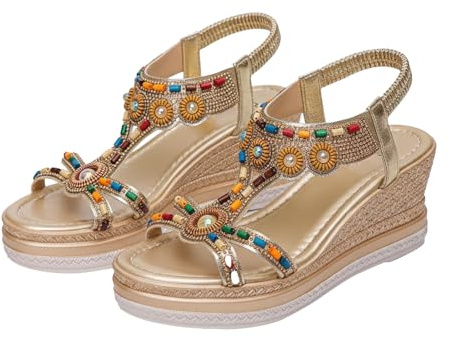 Ortopediska skor, damsandaler, platå-kilsandaler, sommar, bohemiska, T-remmar, glitter, sandaler, mjuka sulor, sommarskor, elastiskt band, Slingback elegant, ledig, semester, vackra flickor