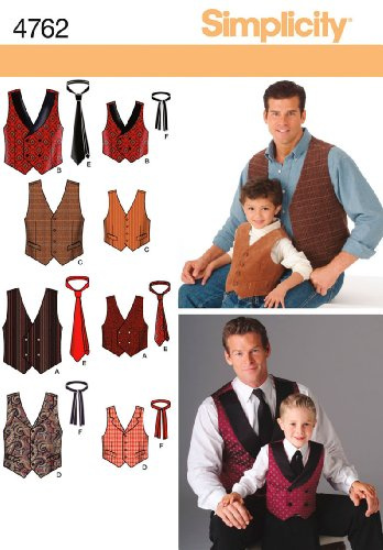 Simplicity 4762västar och slipsar för pojkar och män, papper, vit, A (S M L/S M L XL)