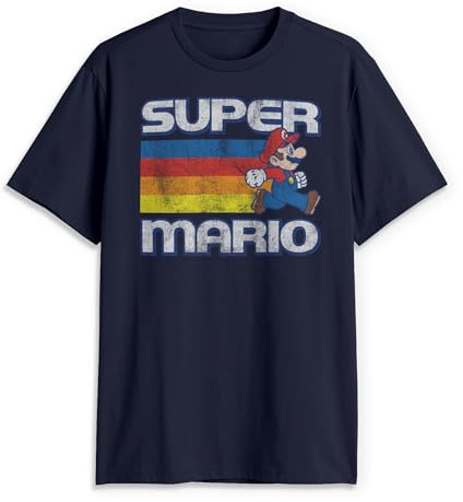 Nintendo Super Mario Running Retro Stripe T-shirt för män, marinblå, XXL