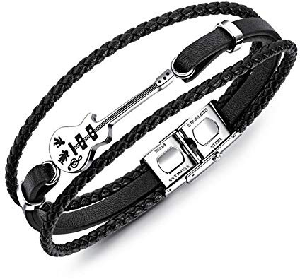 ATEIELLI Bracciale Uomo Chitarra PU Pelle Acciaio Inossidabile 'Musica Serie' 21cm o piu‘ corta JWB306 (Chitarra-3)