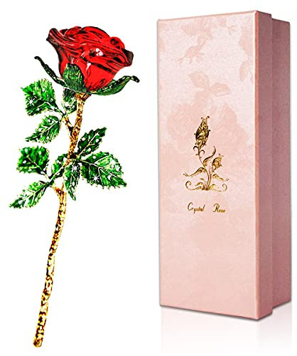 SWEETIME Kristall Rote Rosen mit Geschenkbox,Ewige Rosen, Rot glasrosen Figur für Frauen zum Geburtstag, Muttertag, Hochzeit, Jahrestag, Weihnachten.