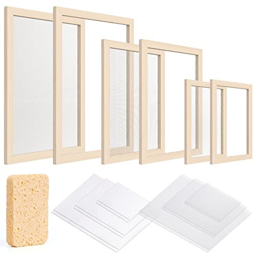 Caydo 3-teiliges Papierherstellungsrahmen-Set, Papierherstellungsform und Bütte mit Netz, saugfähigem Papier und Schwamm für Kinder und Erwachsene (12,7 x 17,8 cm, 19,1 x 24,8 cm, 24,8 x 33 cm)