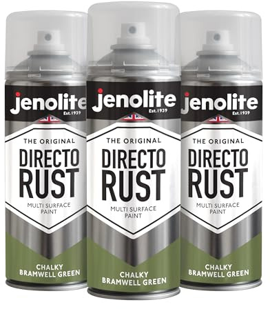 JENOLITE Directorust Chalky Spray Paint | BRAMWELL GREEN | 3x400ml | Multi-Surface Chalky Finish Spray Paint | Ideal For Furniture, Ornaments, Picture Frames | Interior & Exterior Use | PANTONE 378U