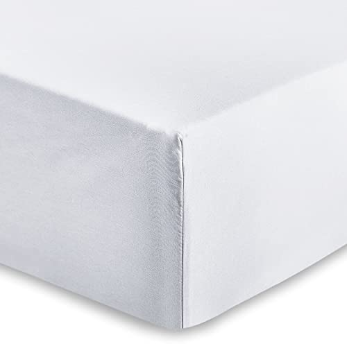 AMEHA Fitted Sheet Double 25 cm Deep Bed Sheets Easy Care Brushed Microfiber Elastic Fitted Bed Sheet Shrinkage Resistant (White, 137 x 191cm)