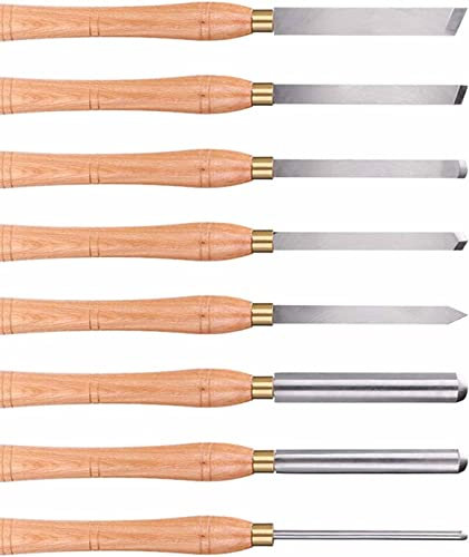 OITTo Sgorbie per Intaglio del Legno, Set di scalpelli per intagliare Il Legno, scalpelli per tornio, Lame HSS per la Lavorazione del Legno, con Manici in Legno Duro, puntali in Ottone 8 Pezzi