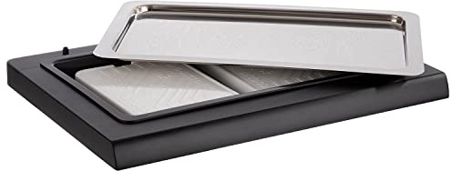 APS 11546 Buffet Vitrine aus Buchenholz in schwarz mit Kunststoffwanne, 60 x 41 cm, H: 5 cm, inkl. GN 1/1 Tablett aus 18/10 Edelstahl und 2 Kühlakkus OHNE Haube