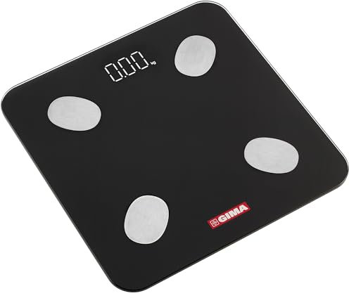 GIMA - Body Fat Gimafit bilancia digitale multifunzione smart, per misurazione grasso corporeo, percentuale acqua nel corpo, massa muscolare e massa ossea, con Bluetooth e display LED, 27086
