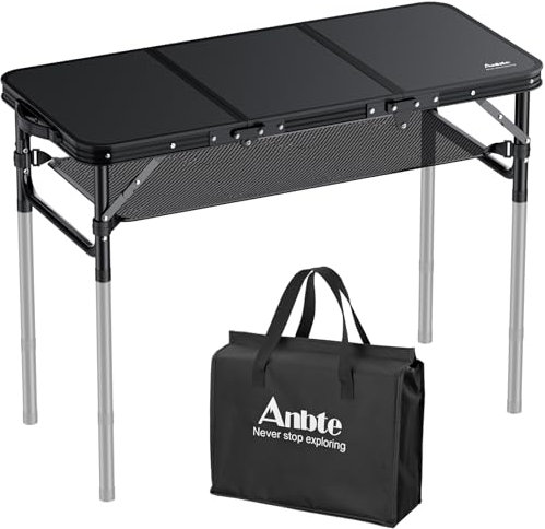 Anbte Tavolo Pieghevole da Campeggio,88 * 40 * 69 Portatile Caffè Tavoli in Alluminio per Giardino,3 Regolabile In Altezza per Picnic/Barbecue/Spiaggia/Cucina/Balcone-Nero