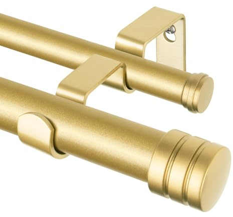 TONIAL Barras de cortina dobles de 1 pulgada para ventanas de 66 a 120 pulgadas, barra de cortina decorativa resistente de 32 a 144 pulgadas con remate de tapa clásica, color dorado