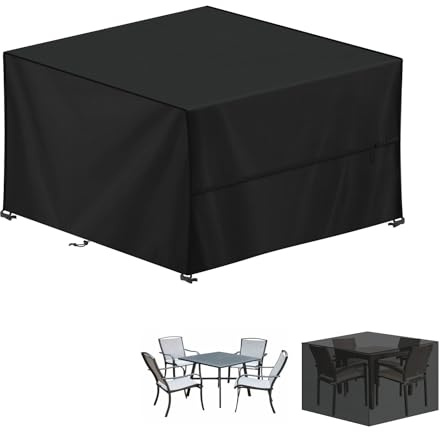 LAMUNI Housse Salon de Jardin Exterieur, Housse Table de Jardin, 420D Tissu Oxford Bâche Table Jardin, Housse Protection Table Jardin, Imperméable Housses pour Table de Jardin, Carré, 140x140x90cm