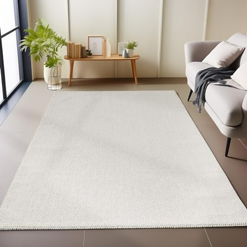 Carpetsale24 Teppich Läufer 80x150 cm Creme, Einfarbig & Weich, Moderner Schlingenflor für Flur oder Schlafzimmer, Pflegeleicht & Stilvoll