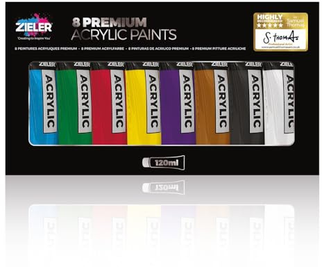 Zieler 120ml Acrylic Paints (Box of 8 Assorted Colours)