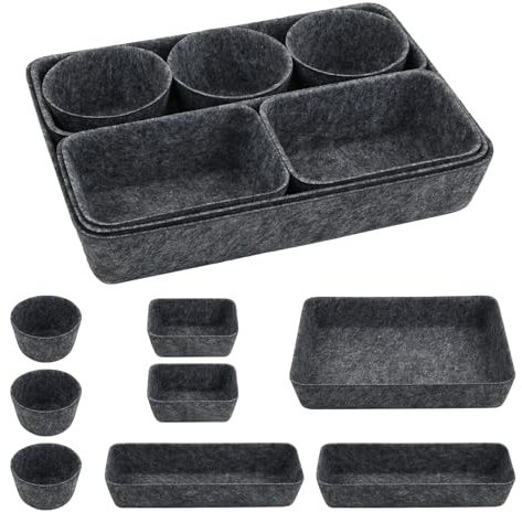 Set di 8 Organizer Cassetti Scrivania Feltro, Riordina-Cassetti Organizzatore Componibile, Organizzatore Porta Oggetti in Feltro per Ufficio, Camera da Letto, Bagno, Armadio，Tovaglia (grigio scuro)