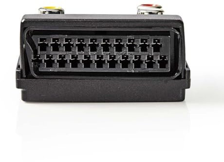 Nedis Adaptador de euroconector – Conector Macho – S-Video Hembra/euroconector Hembra / 3 x RCA Hembra – niquelado – conmutable – ABS – Negro – 1 Pieza – Caja
