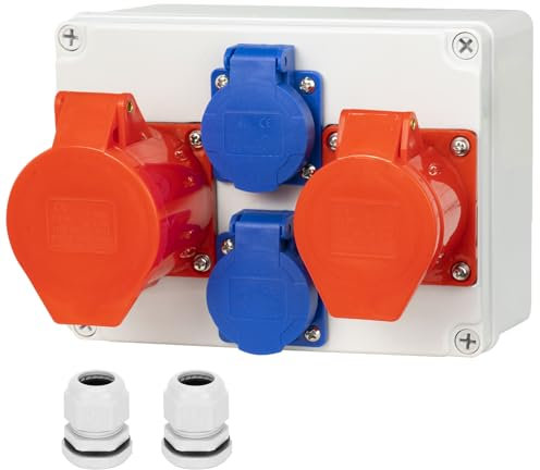 CHENGPI Quadro Elettrico di Distribuzione con Prese Schuko IP54 e Presa CEE 16A/32A, IP67 Scatole di Distribuzione per Officine.
