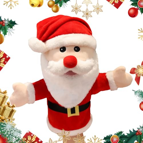 PLUSHCEWT Burattino di Mano di Natale Pupazzo di neve di Babbo Natale Marionette di Renna Giocattoli per Bambini Bambola di Peluche di Natale con bocca aperta per la narrazione Insegnamento (B)