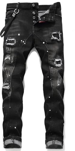 Kdtoll Jeans Uomo Slim Fit Strappati - Pantaloni in Denim Stretch con Design Streetwear Y2K, Stile Casual alla Moda per Tutte Le Occasioni