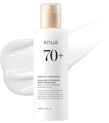 Anua Rice 70 Intensive Moisturizing Milk, Hydrating Face Lotion, Niacinamide, Ceramides, All Skin Types, Sensitive, Skin Moisture Barrier, Lightweight Nourishing, Korean Skincare, 5.07 fl.oz