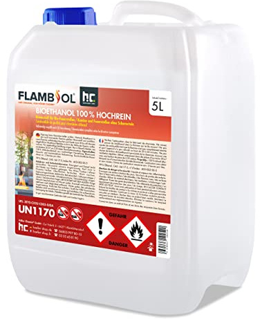 Höfer Chemie Bioéthanol 16 x 5 L (80 L) 100% de Haute Pureté pour Cheminée à Éthanol, Godets à Éthanol, Feu de Table et Braséros
