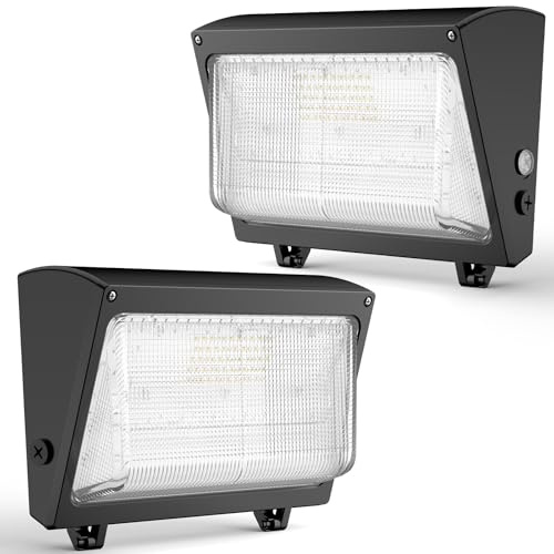 Pvilub LED Wall Pack 120W: 18000lm 5000k LED Wall Packs Outside Lighting - Glass Lens Security Flood Light with Photocell Sensor for Parking Lots Building Warehouse Barn 2Pack ETL Listed