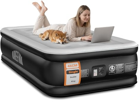 Airefina Single Airbed, Inflatable Mattress with Built-in Electric Pump, Blow Up Bed Fast Inflation in 3 Mins, Anywhere Comfortable Air Mattress with Carry Bag -190 × 99 × 46 cm