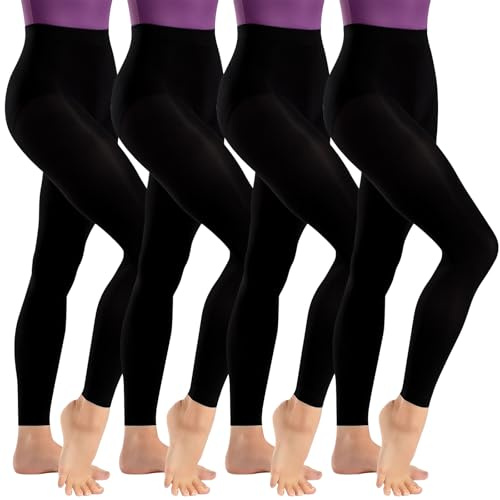 Lancry 4 Pairs 60D Footless Tights for Women Girls, Opaque Microfiber Soft Black Footless Ballet Dance Tights