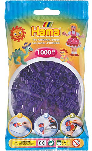 Hama Perlen 207-24 - Perlenbeutel 1000 Stück transparent/lila