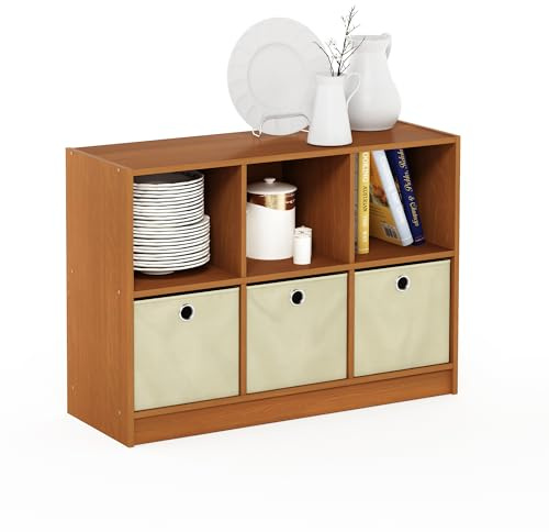 Furinno BASIC Book Shelf, 6-Cube Bookshelf, 3 x 2 Bookcase with Storage Bins, 11.9 x 31.6 x 23.6, for Living Room, Bedroom, Home Office, Light Cherry